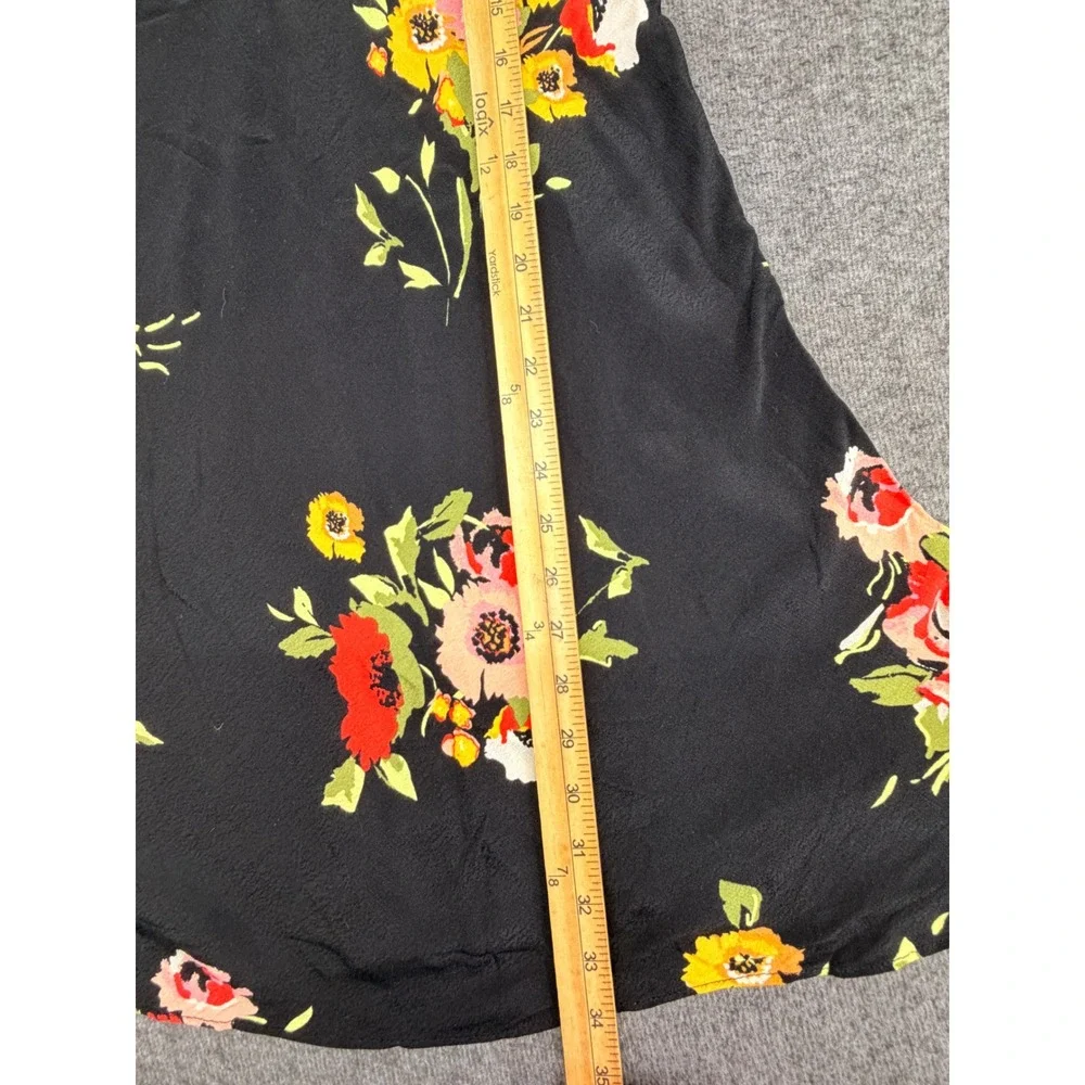 Free People Floral Mini Dress Black V-Neck Puff Sleeve Viscose‎ Size 4 OB998041